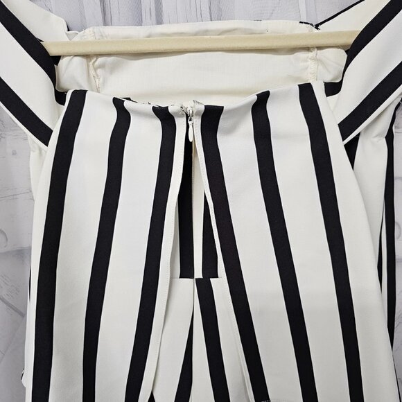 Topshop Romper Black Off White Striped Off Shoulder Layered 6 NWT - Picture 6 of 11